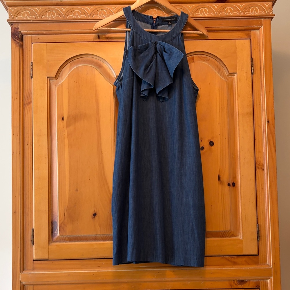 Banana Republic Navy Ruffle-Front Shift Dress